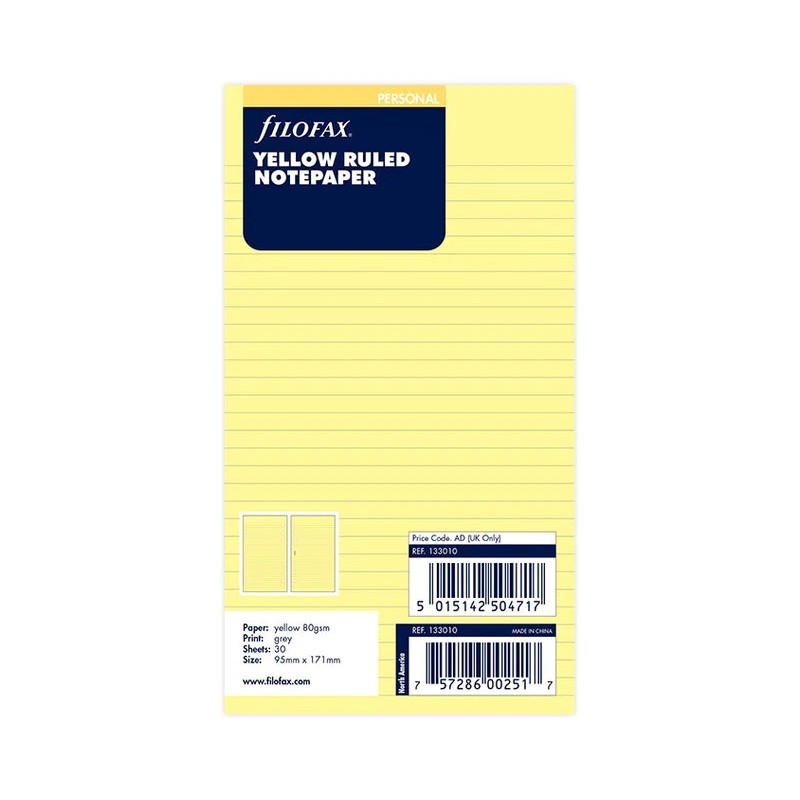 Notizpapier gelb liniertFilofax Personal